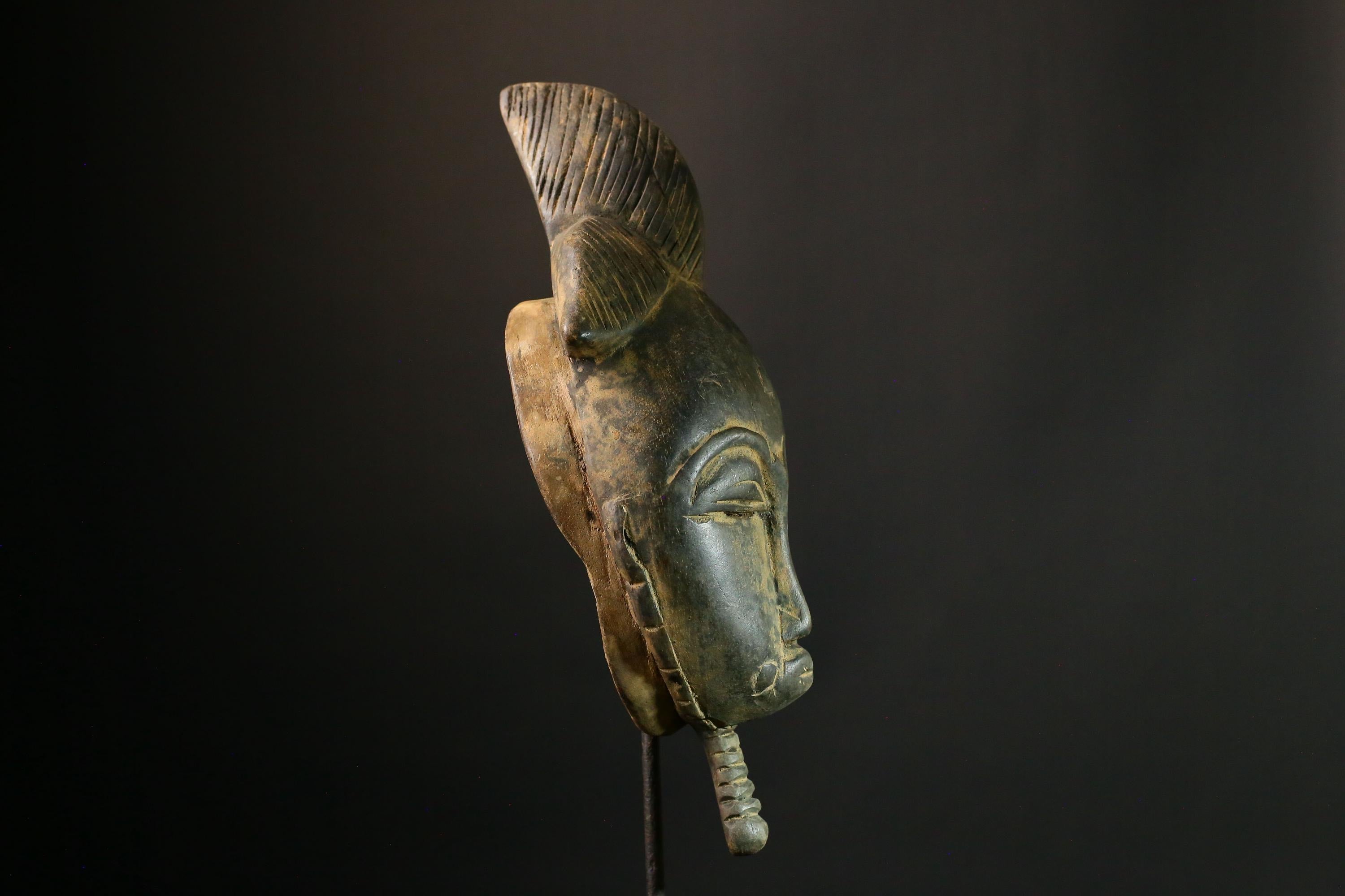 African Vintage Guro African Mask, Hand Carved Tribal Wooden Art, Unique Face Collectible, Ethnic Home Decor - G1875