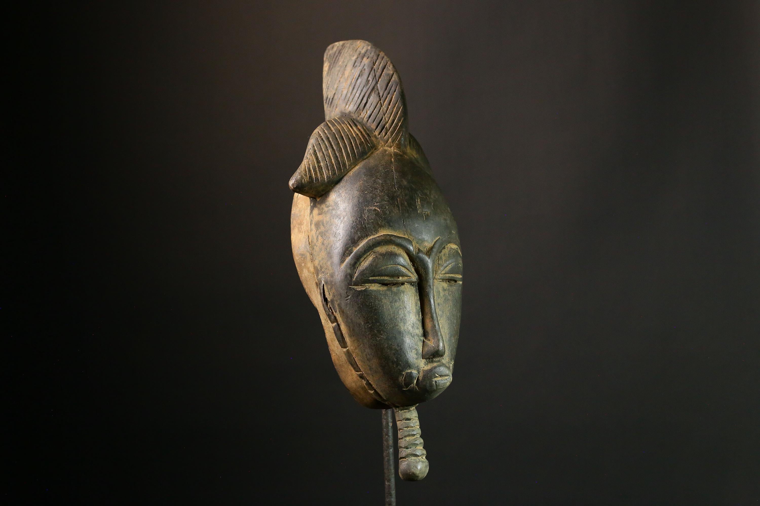 African Vintage Guro African Mask, Hand Carved Tribal Wooden Art, Unique Face Collectible, Ethnic Home Decor - G1875