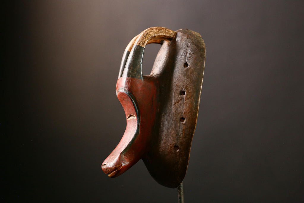 African Mask Handmade Baule Tribal Ram Wall Art - Unique Wooden Decor, Cultural Sculpture for Home Accent, Ethnic Collectible Piece-G3690