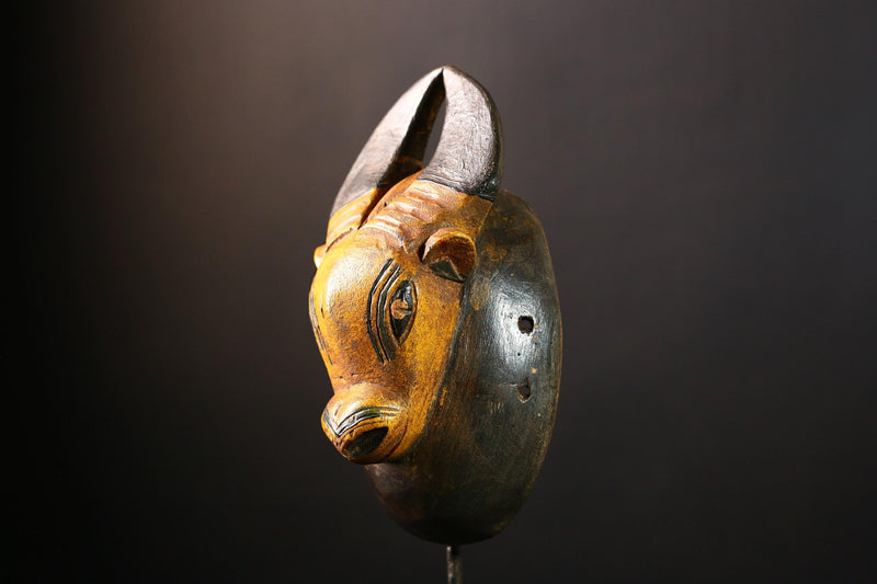 African Mask Handmade Baule Tribal Ram Wall Art - Unique Wooden Decor, Cultural Sculpture for Home Accent, Ethnic Collectible Piece-G3689