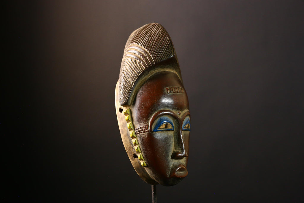 African Mask Handmade Baule Tribal Wooden Face Art - Unique Wall Decor, Cultural Sculpture Accent for Home Decor and Collectors -G3687