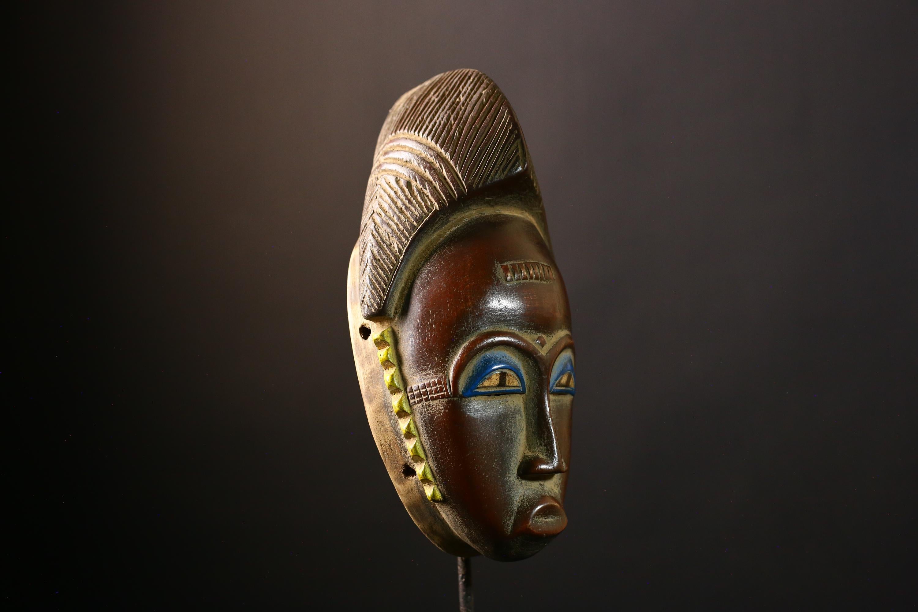 African Mask Handmade Baule Tribal Wooden Face Art - Unique Wall Decor, Cultural Sculpture Accent for Home Decor and Collectors -G3687