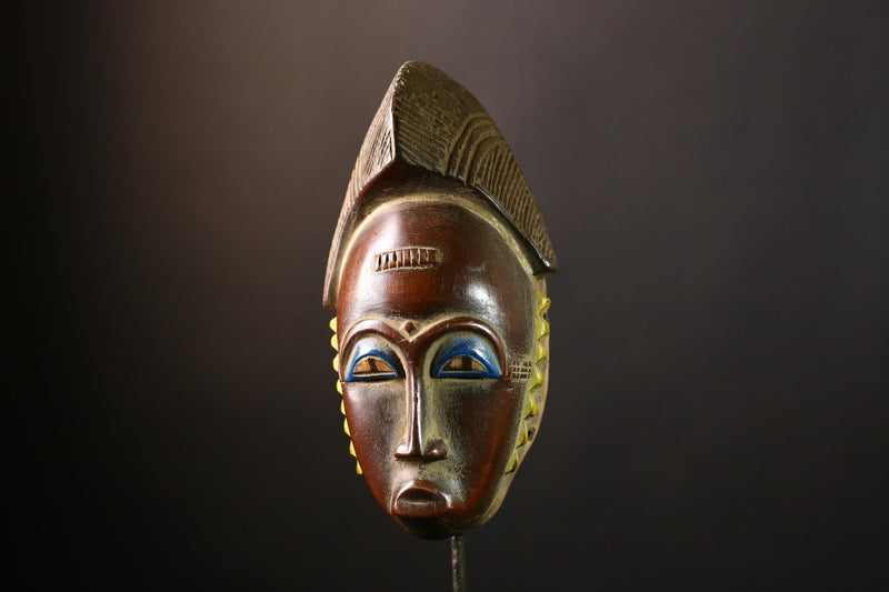 African Mask Handmade Baule Tribal Wooden Face Art - Unique Wall Decor, Cultural Sculpture Accent for Home Decor and Collectors -G3687