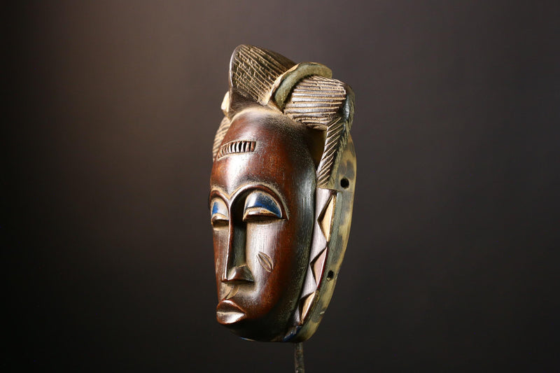 African Mask Handmade Baule Tribal Wooden Face Art - Unique Wall Decor, Cultural Sculpture Accent for Home Decor and Collectors -G3686