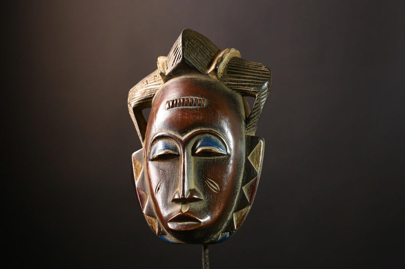 African Mask Handmade Baule Tribal Wooden Face Art - Unique Wall Decor, Cultural Sculpture Accent for Home Decor and Collectors -G3686