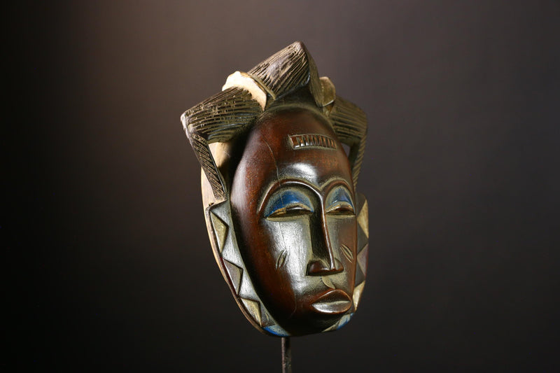 African Mask Handmade Baule Tribal Wooden Face Art - Unique Wall Decor, Cultural Sculpture Accent for Home Decor and Collectors -G3686