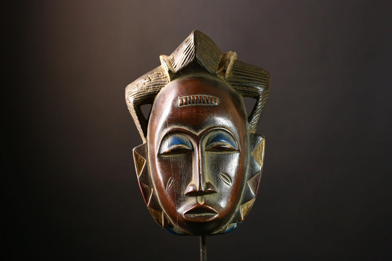 African Mask Handmade Baule Tribal Wooden Face Art - Unique Wall Decor, Cultural Sculpture Accent for Home Decor and Collectors -G3686