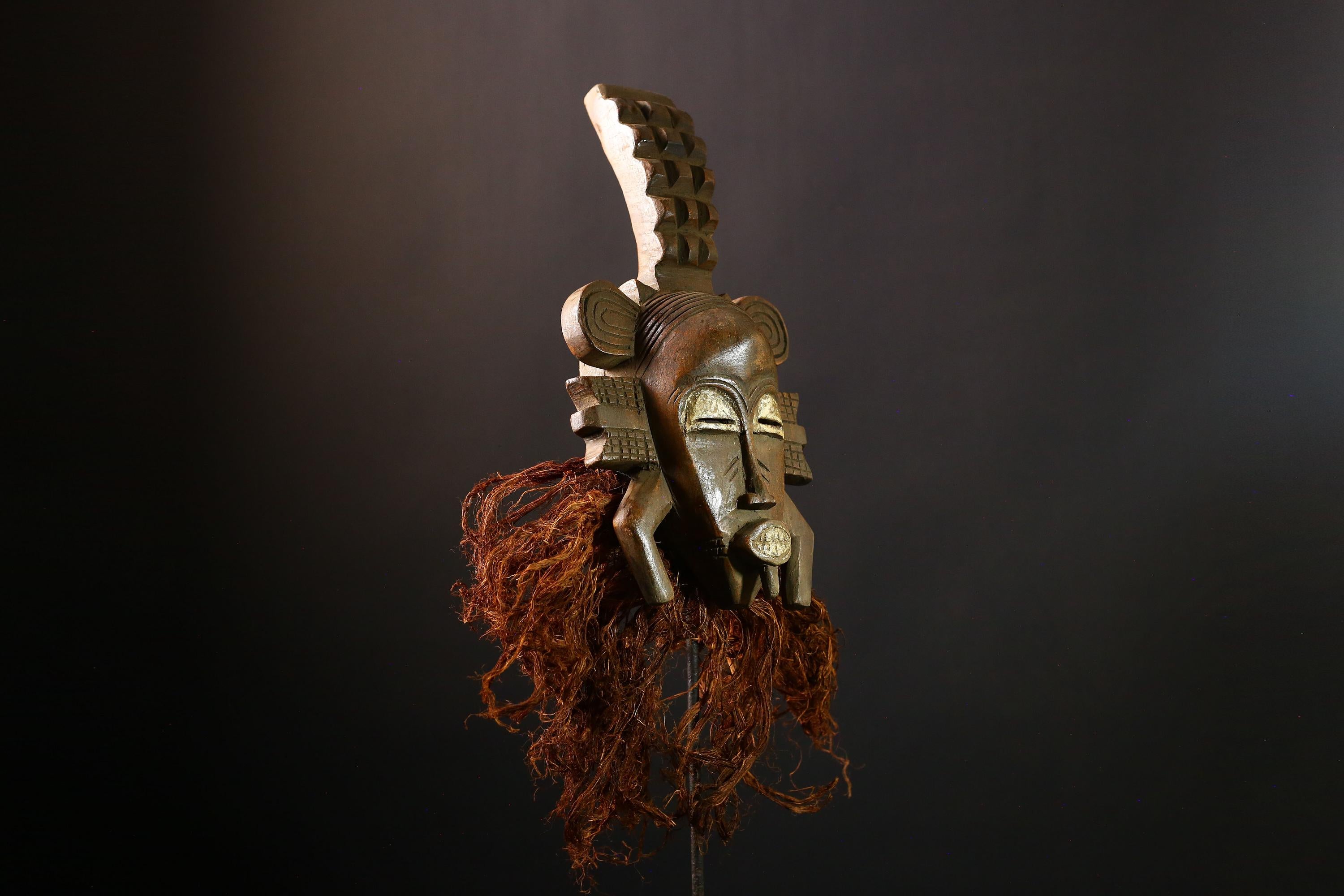 African Mask Vintage Senufo Kpelie Tribal Face Art - Hand-Carved Wooden Wall Decor, Unique Cultural Sculpture for Home Accent -G3685
