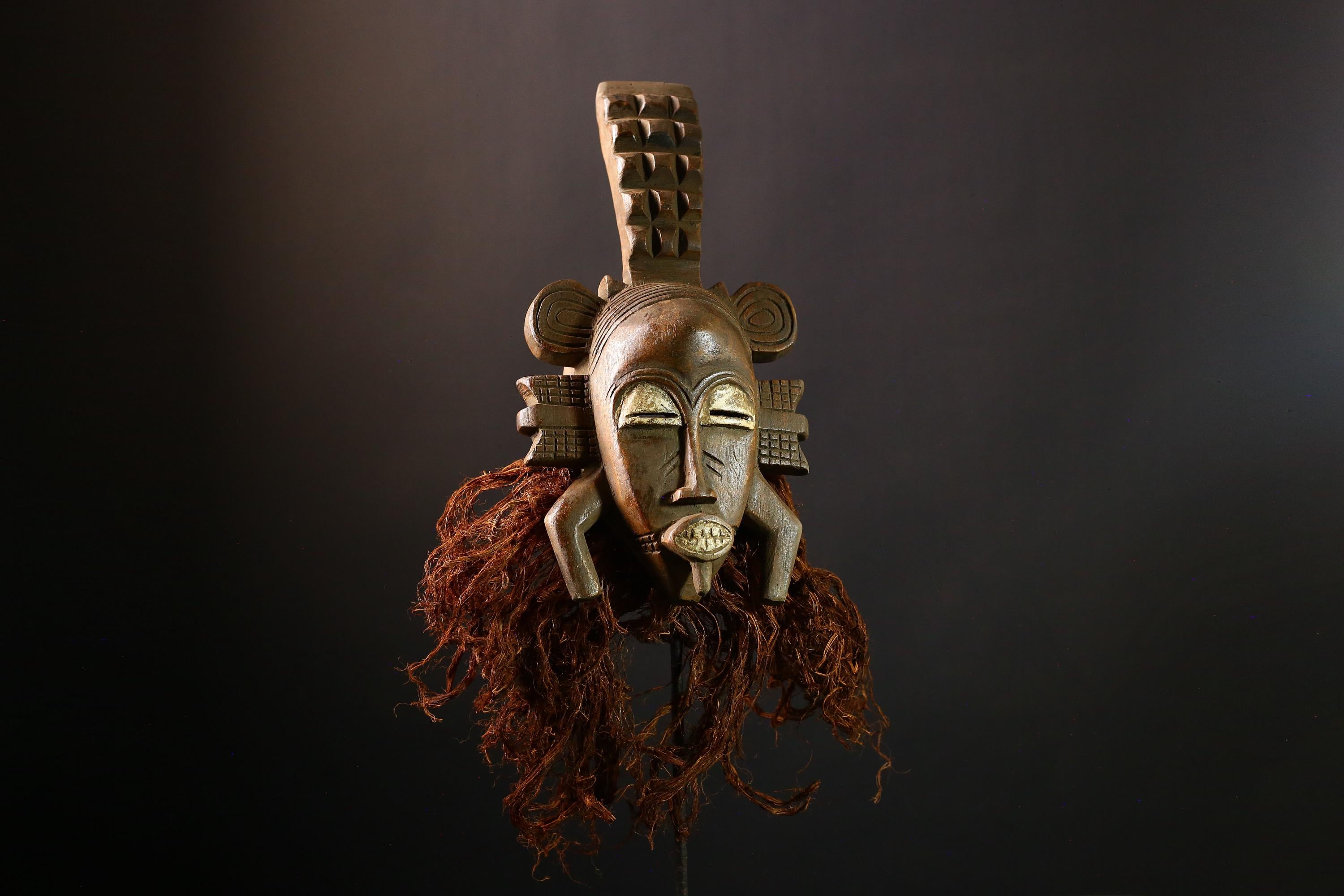 African Mask Vintage Senufo Kpelie Tribal Face Art - Hand-Carved Wooden Wall Decor, Unique Cultural Sculpture for Home Accent -G3685