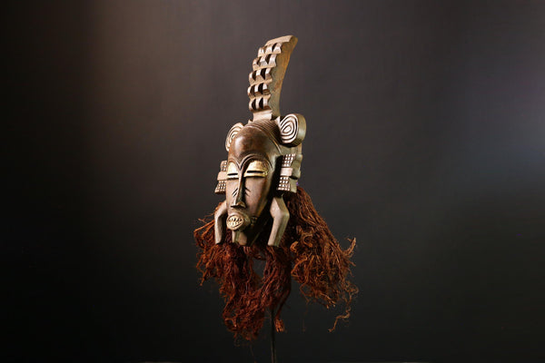 African Mask Vintage Senufo Kpelie Tribal Face Art - Hand-Carved Wooden Wall Decor, Unique Cultural Sculpture for Home Accent -G3685