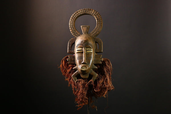 African Mask Vintage Senufo Kpelie Tribal Face Art - Hand-Carved Wooden Wall Decor, Unique Cultural Sculpture for Home Accent -G3684