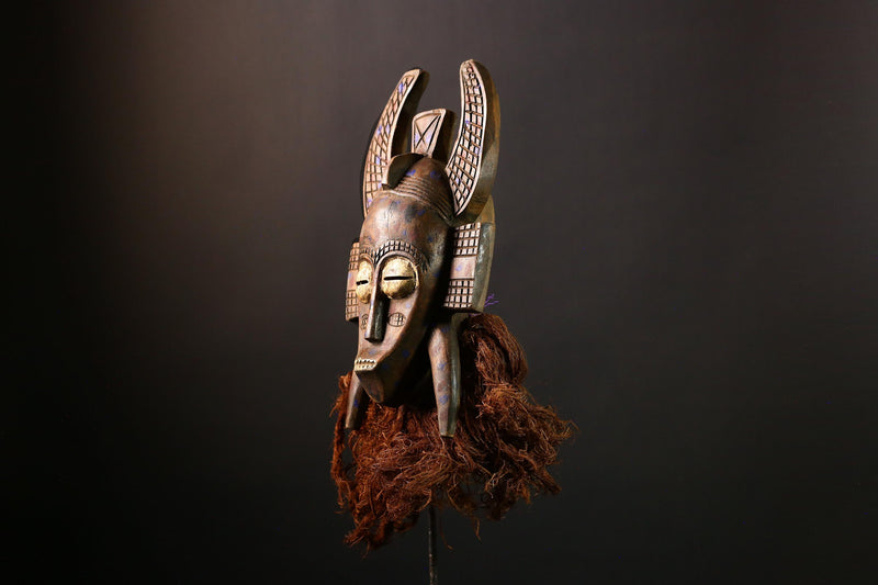 African Mask Senufo Kpelie Tribal Face Art - Unique Hand-Carved Wooden Wall Decor, Cultural Sculpture for Home and Collectors  -G3682