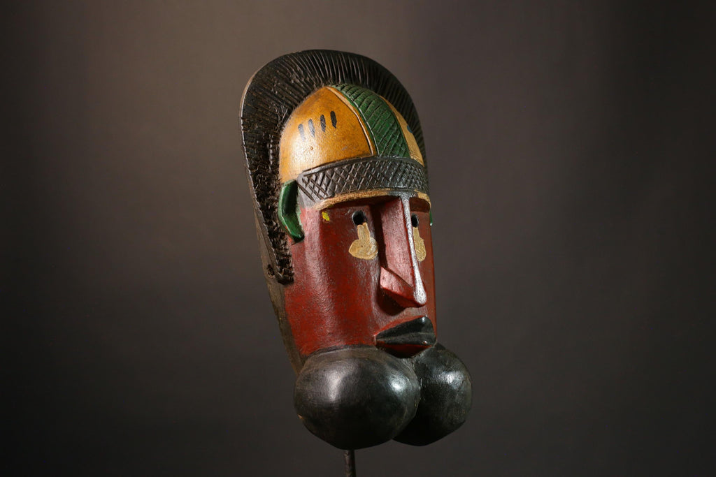 African Wearable Wooden Mask - Hand Carved Primitive Art, Unique Tribal Decor, Authentic Collectible Sculpture Piece for Home-G3447