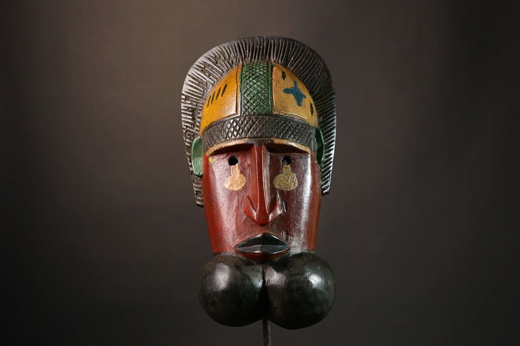 African Wearable Wooden Mask - Hand Carved Primitive Art, Unique Tribal Decor, Authentic Collectible Sculpture Piece for Home-G3447