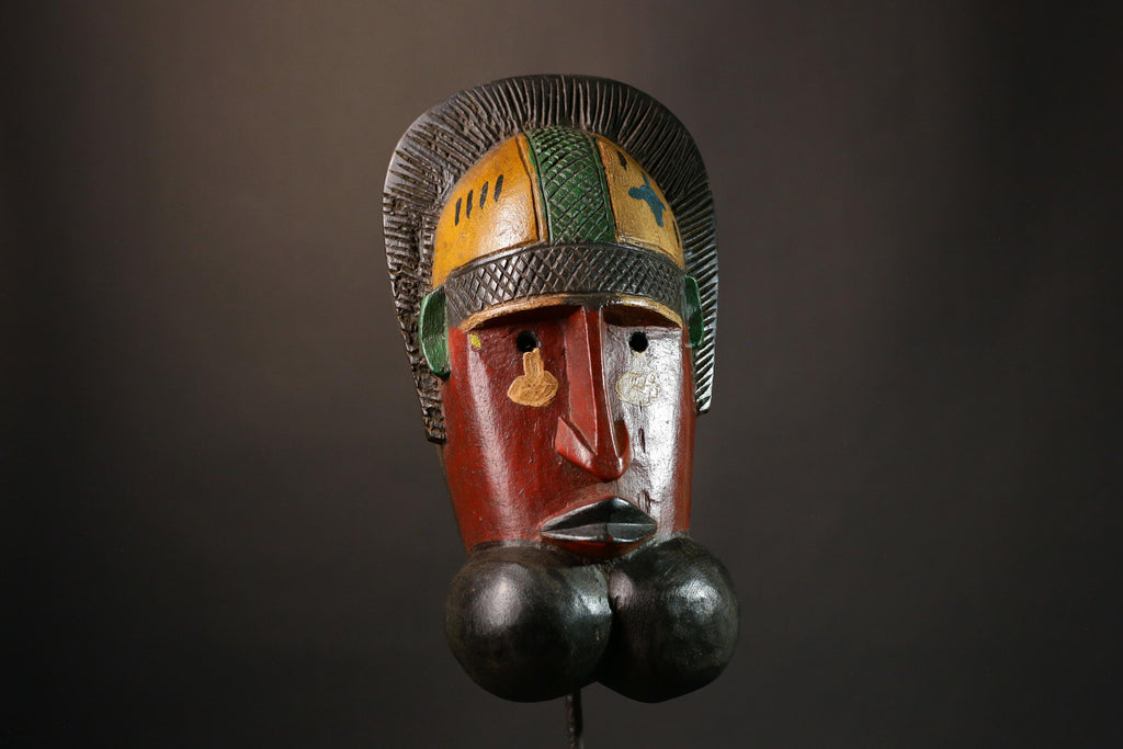 African Wearable Wooden Mask - Hand Carved Primitive Art, Unique Tribal Decor, Authentic Collectible Sculpture Piece for Home-G3447