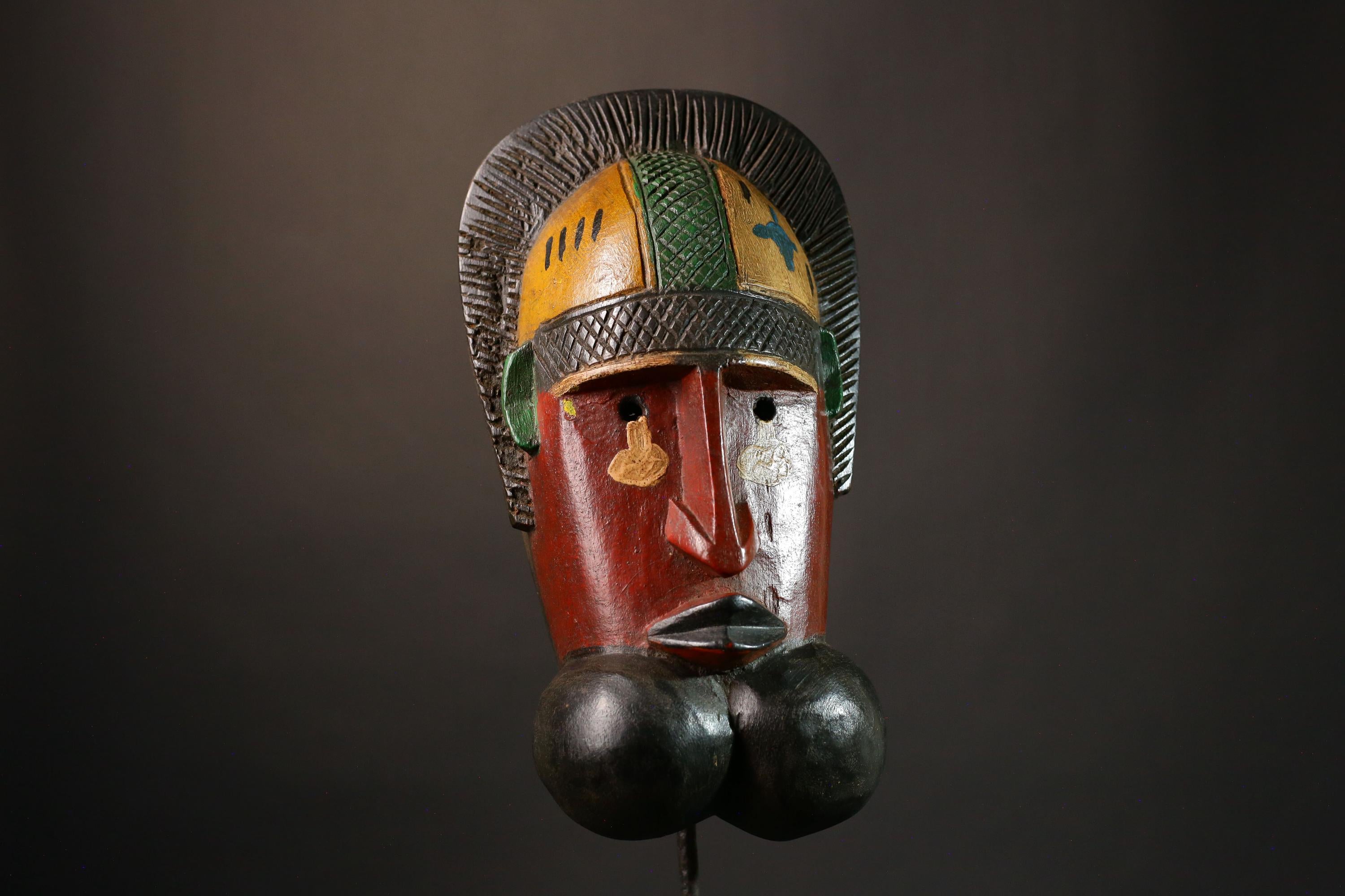 African Wearable Wooden Mask - Hand Carved Primitive Art, Unique Tribal Decor, Authentic Collectible Sculpture Piece for Home-G3447