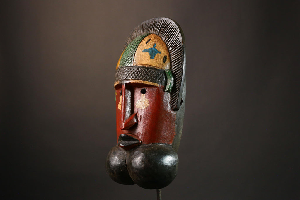 African Wearable Wooden Mask - Hand Carved Primitive Art, Unique Tribal Decor, Authentic Collectible Sculpture Piece for Home-G3447