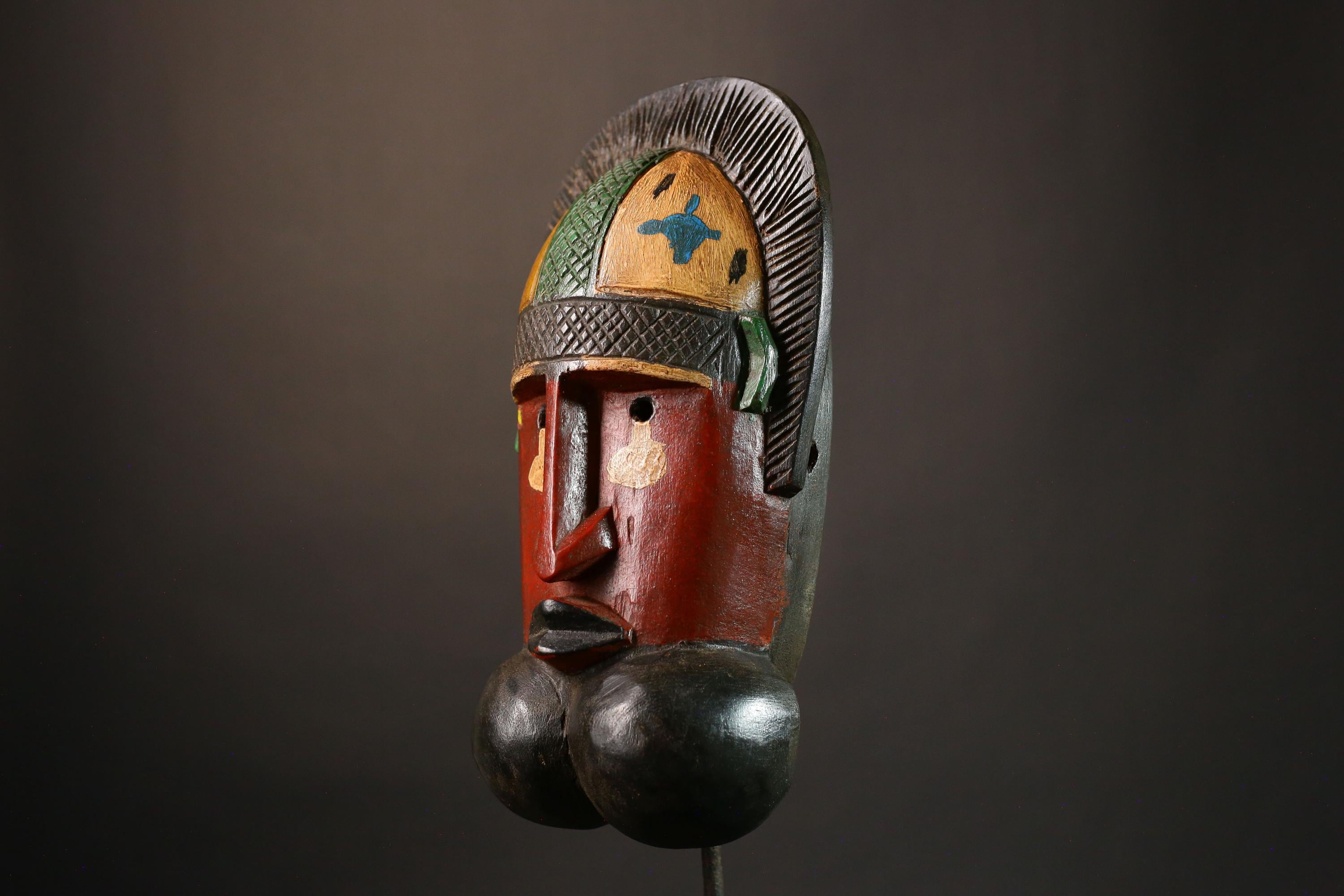 African Wearable Wooden Mask - Hand Carved Primitive Art, Unique Tribal Decor, Authentic Collectible Sculpture Piece for Home-G3447