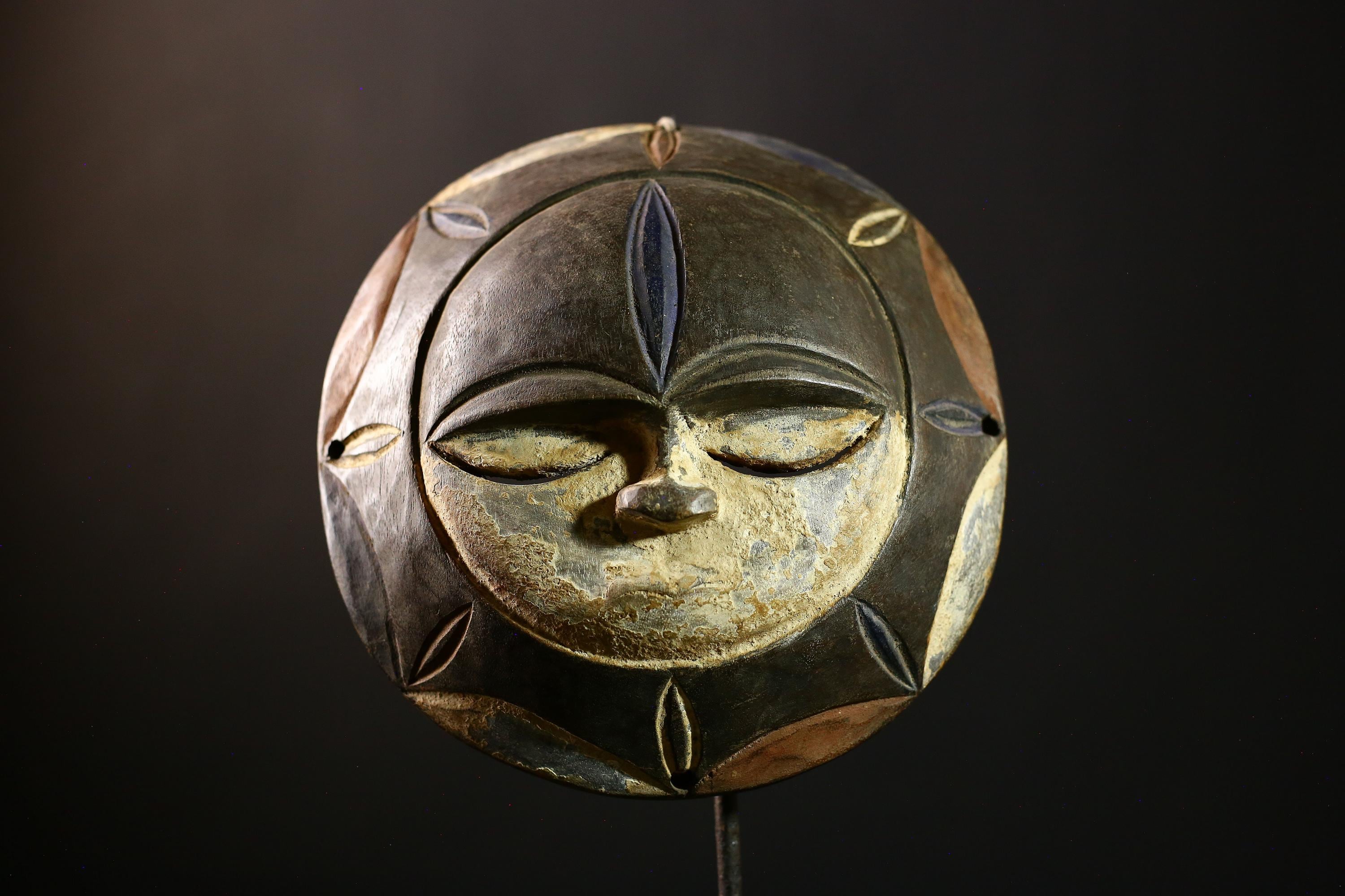 African Mask - Hand-Carved Lega Mask from DRC - Primitive Tribal Wall Hanging Décor for Unique Home Art and Collectibles Display-G3704