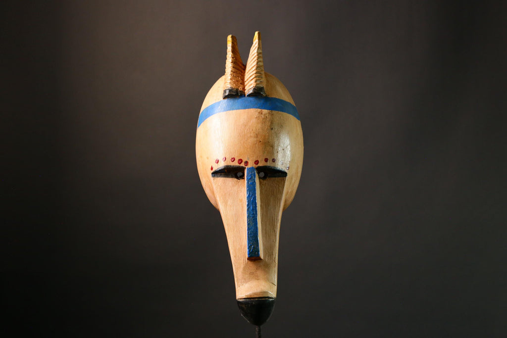 African mask Authentic Antelope Head Mask by Malinke Artisans Unique Tribal Decor from Mali Handcrafted Wood & Pigment - G3475
