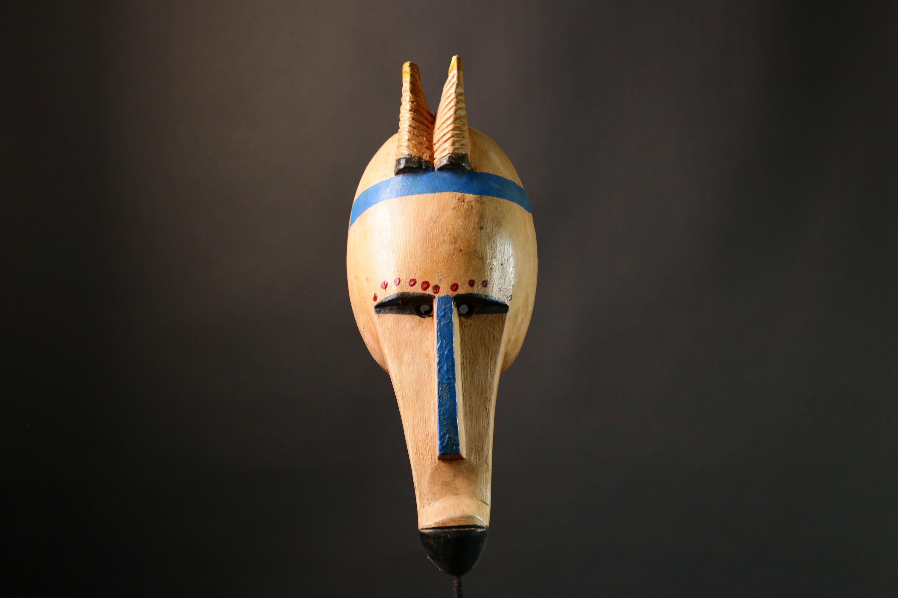 African mask Authentic Antelope Head Mask by Malinke Artisans Unique Tribal Decor from Mali Handcrafted Wood & Pigment - G3475