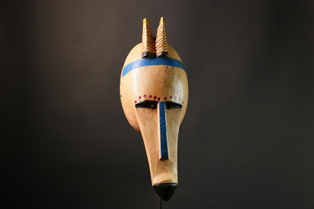 African mask Authentic Antelope Head Mask by Malinke Artisans Unique Tribal Decor from Mali Handcrafted Wood & Pigment - G3475