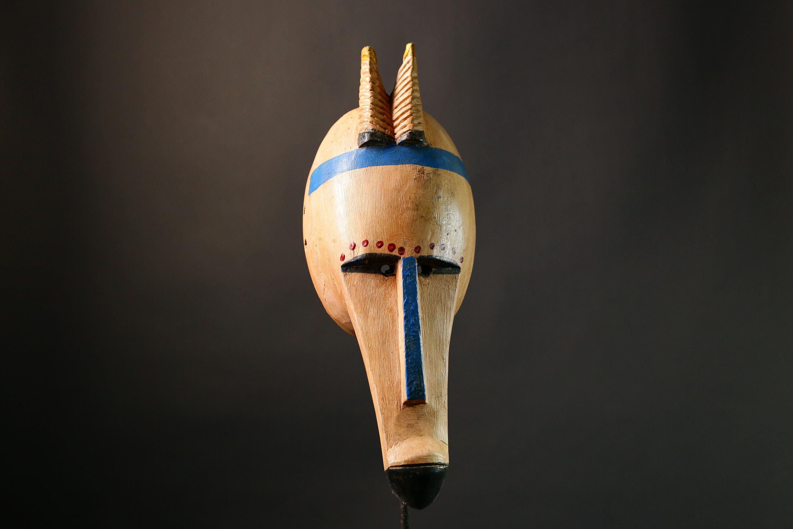 African mask Authentic Antelope Head Mask by Malinke Artisans Unique Tribal Decor from Mali Handcrafted Wood & Pigment - G3475