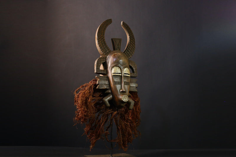 African Mask - Hand-Carved Senufo Tribal Wood Art, Unique Côte d'Ivoire Decor, Ethnic Wall Hanging Sculpture, Authentic Collectible-G3709