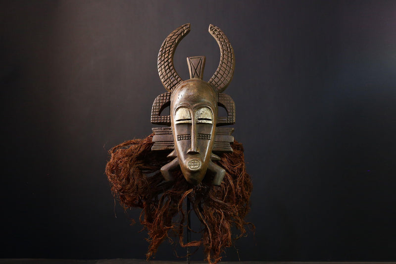 African Mask - Hand-Carved Senufo Tribal Wood Art, Unique Côte d'Ivoire Decor, Ethnic Wall Hanging Sculpture, Authentic Collectible-G3709