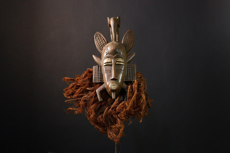 African Mask - Hand-Carved Senufo Tribal Wood Art, Unique Côte d'Ivoire Decor, Ethnic Wall Hanging Sculpture, Authentic Collectible-G3710