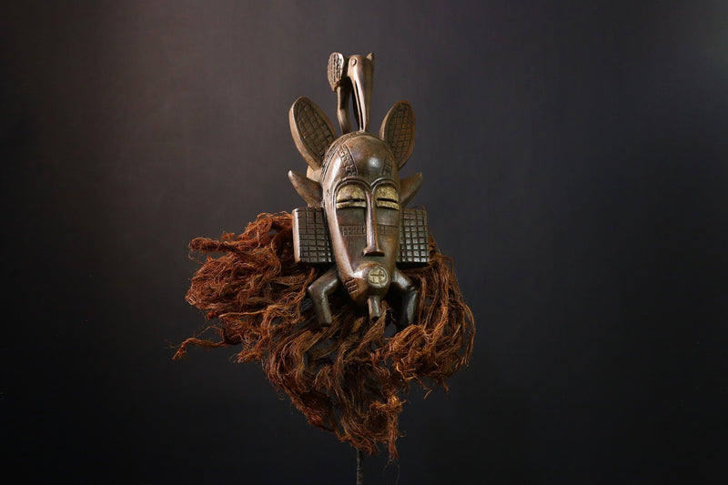 African Mask - Hand-Carved Senufo Tribal Wood Art, Unique Côte d'Ivoire Decor, Ethnic Wall Hanging Sculpture, Authentic Collectible-G3710