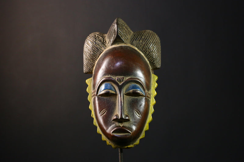 African Mask Antiques - Nsembu Baule Primitive Hand-Carved Wall Hanging Art - Unique Tribal Decor for Home and Cultural Collectibles- G3713