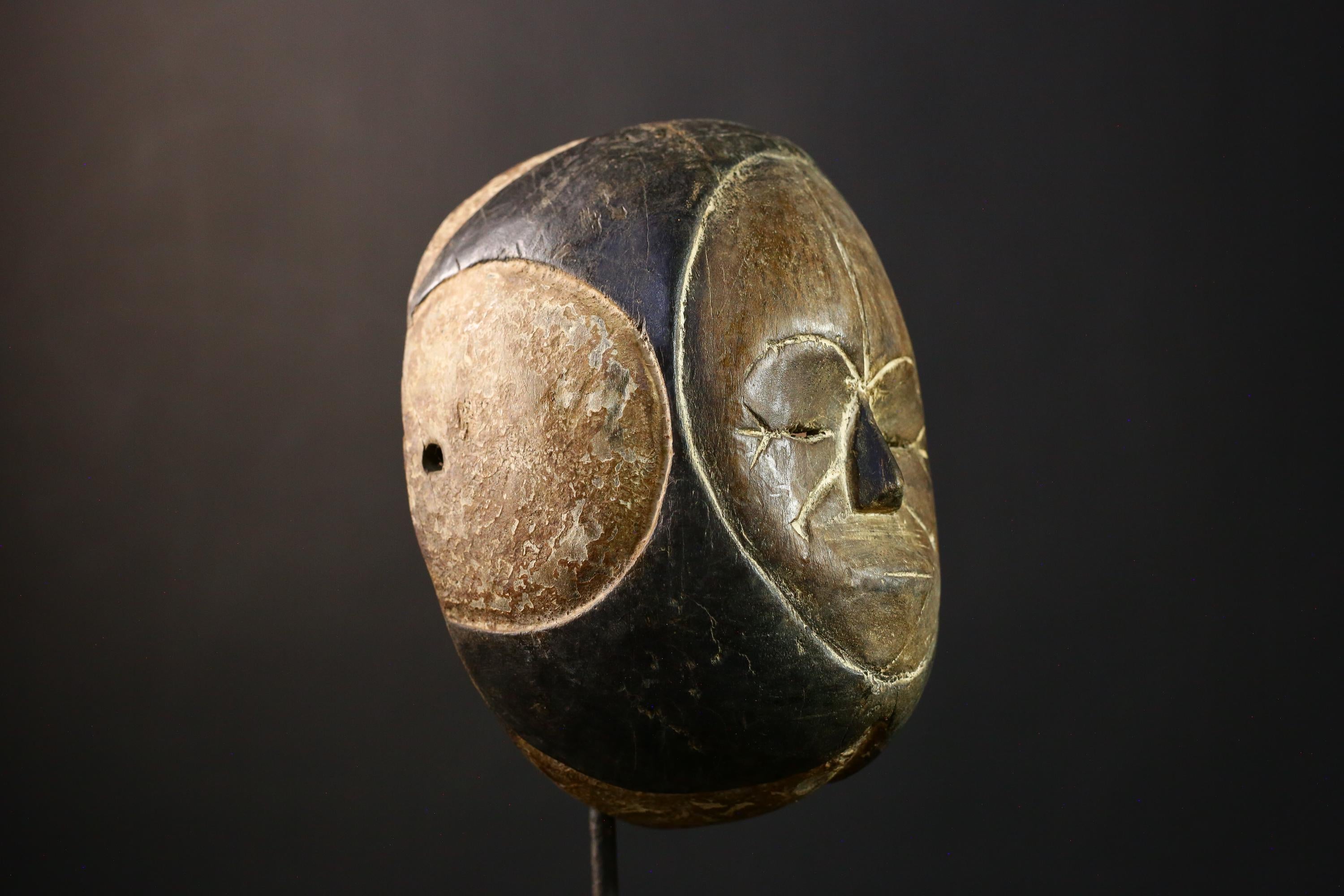 African Mask - Vintage Lega Wall Decor, Traditional Hand-Carved Wooden Art, Unique Home Accent, Ethnic Collectible Sculpture Piece- G3716