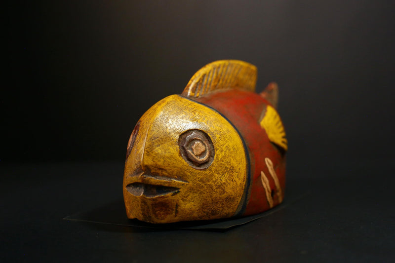 African Mask - Unique Bozo Fish Tribal Art Wooden Sculpture - Authentic Collectible for Home Décor and Ethnic Art Display-G3722