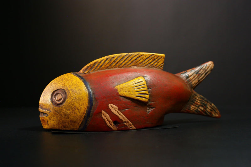 African Mask - Unique Bozo Fish Tribal Art Wooden Sculpture - Authentic Collectible for Home Décor and Ethnic Art Display-G3722