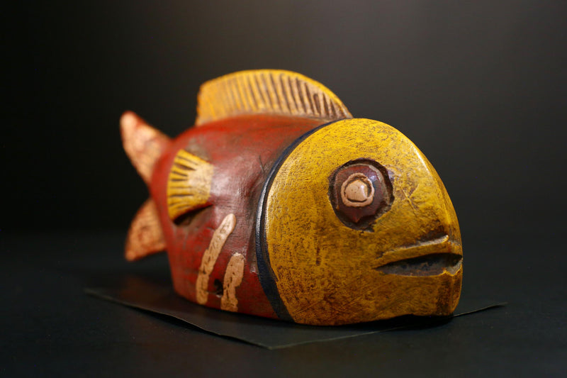 African Mask - Unique Bozo Fish Tribal Art Wooden Sculpture - Authentic Collectible for Home Décor and Ethnic Art Display-G3722