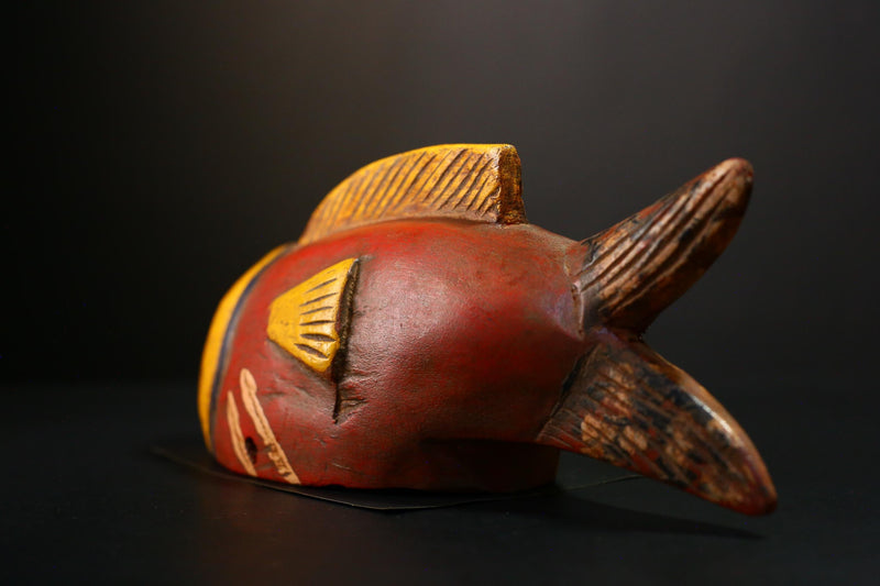 African Mask - Unique Bozo Fish Tribal Art Wooden Sculpture - Authentic Collectible for Home Décor and Ethnic Art Display-G3722