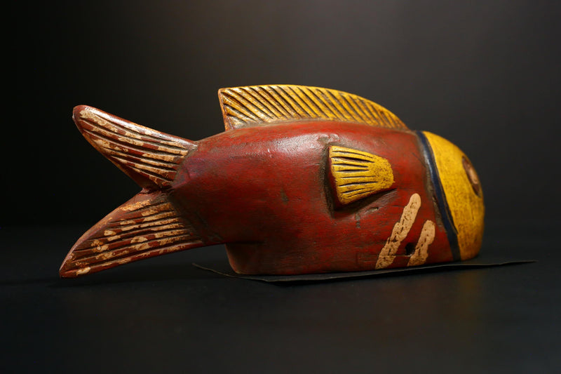 African Mask - Unique Bozo Fish Tribal Art Wooden Sculpture - Authentic Collectible for Home Décor and Ethnic Art Display-G3722