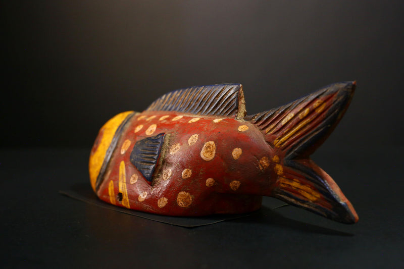 African Mask - Unique Bozo Fish Tribal Art Wooden Sculpture - Authentic Collectible for Home Décor and Ethnic Art Display-G3723