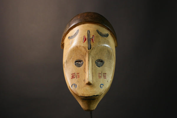 African Masks Vintage Lega Mask Carved Tribal Wall Hanging Primitive Art Decor Authentic Congo Artifact Ethnic Home Accent-G3486