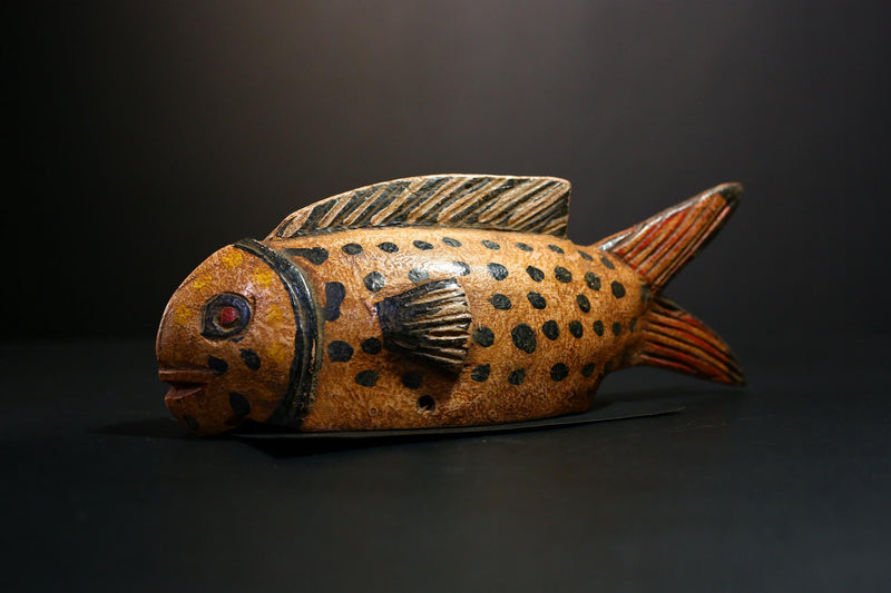 African Mask - Hand-Carved Bozo Fish Puppet Art - Tribal Wall Hanging Sculpture for Unique Home Décor and Cultural Collectible Display-G3738