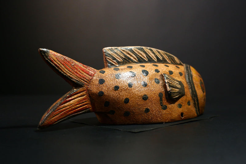 African Mask - Hand-Carved Bozo Fish Puppet Art - Tribal Wall Hanging Sculpture for Unique Home Décor and Cultural Collectible Display-G3738