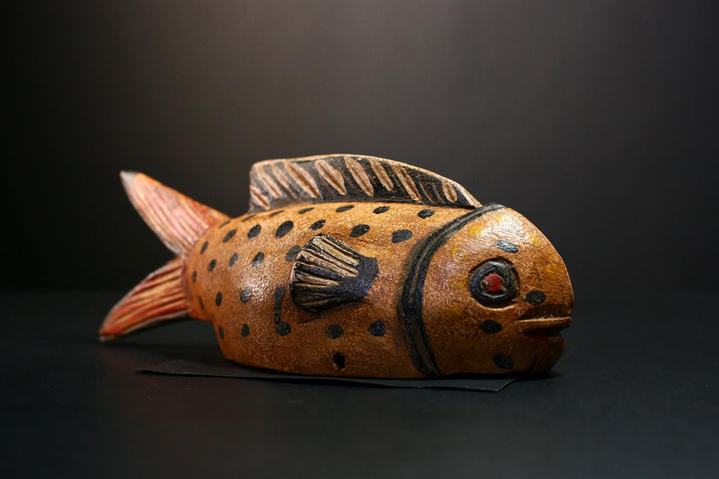 African Mask - Hand-Carved Bozo Fish Puppet Art - Tribal Wall Hanging Sculpture for Unique Home Décor and Cultural Collectible Display-G3738