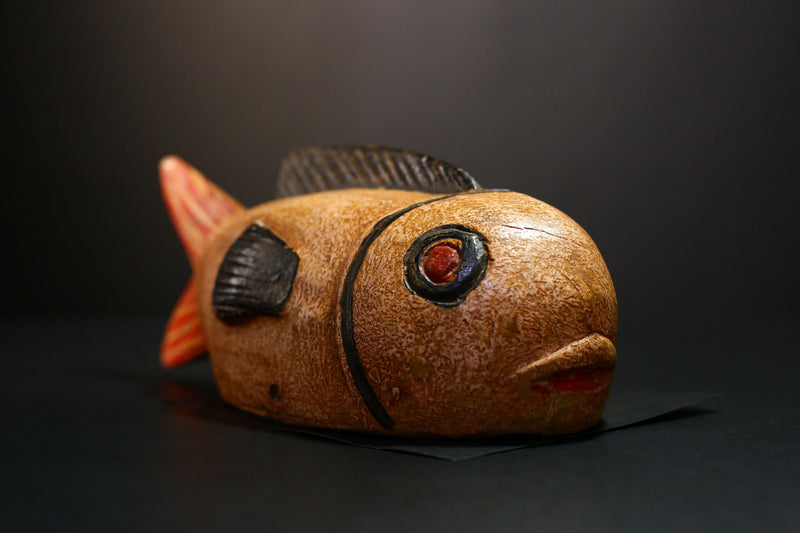 African Mask - Hand-Carved Bozo Fish Puppet Art - Tribal Wall Hanging Sculpture for Unique Home Décor and Cultural Collectible Display-G3737