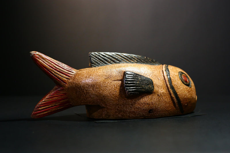 African Mask - Hand-Carved Bozo Fish Puppet Art - Tribal Wall Hanging Sculpture for Unique Home Décor and Cultural Collectible Display-G3737