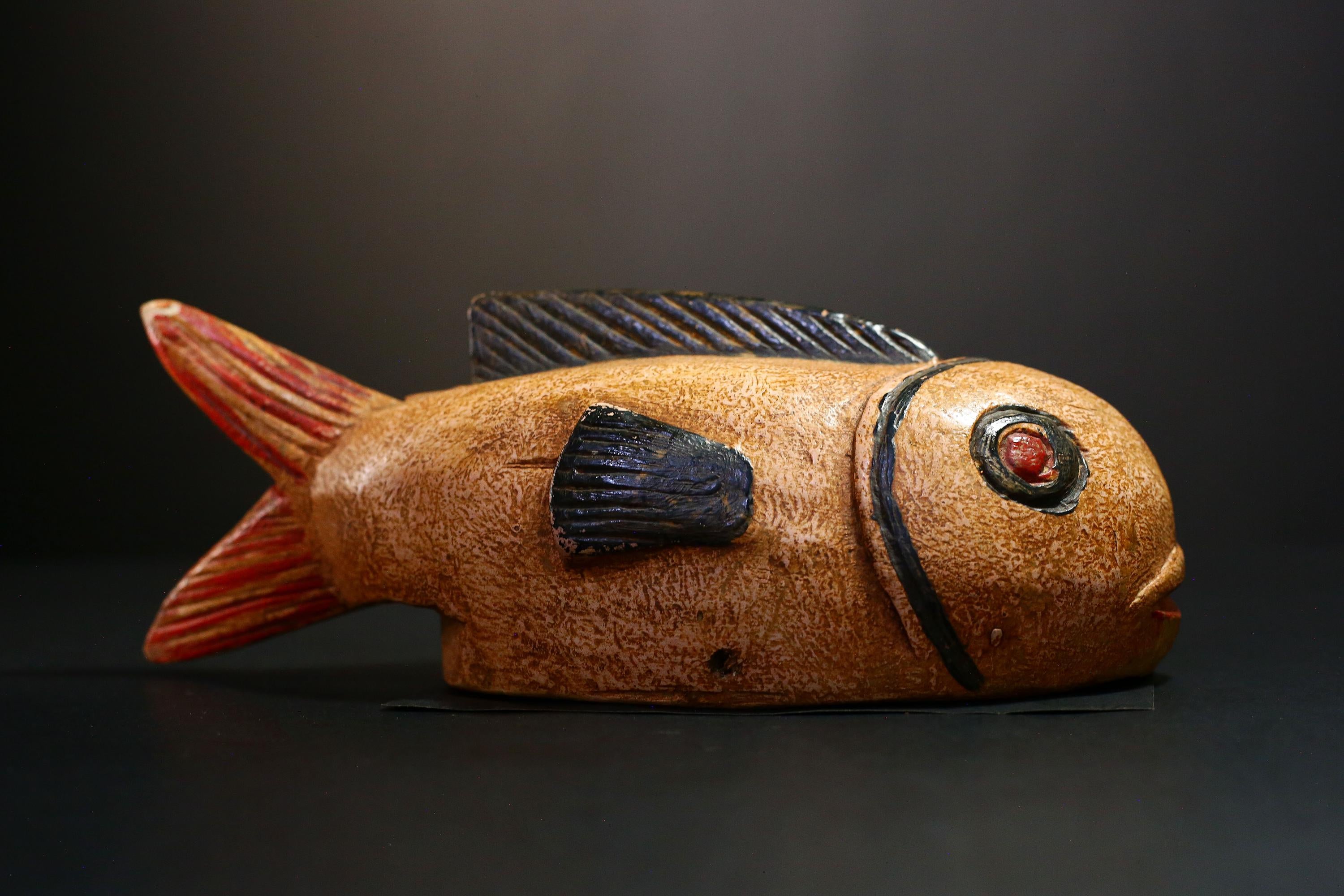 African Mask - Hand-Carved Bozo Fish Puppet Art - Tribal Wall Hanging Sculpture for Unique Home Décor and Cultural Collectible Display-G3737
