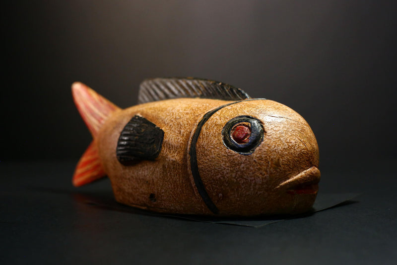 African Mask - Hand-Carved Bozo Fish Puppet Art - Tribal Wall Hanging Sculpture for Unique Home Décor and Cultural Collectible Display-G3737