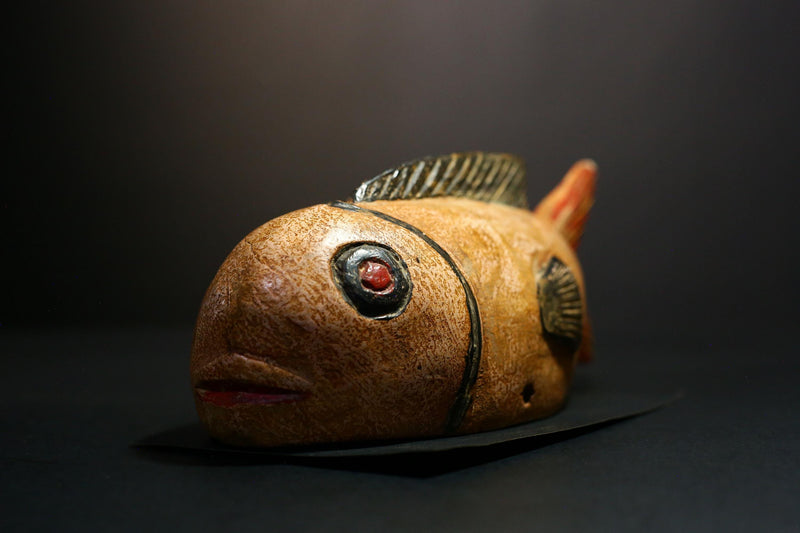 African Mask - Hand-Carved Bozo Fish Puppet Art - Tribal Wall Hanging Sculpture for Unique Home Décor and Cultural Collectible Display-G3737