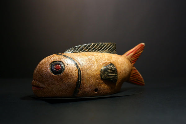 African Mask - Hand-Carved Bozo Fish Puppet Art - Tribal Wall Hanging Sculpture for Unique Home Décor and Cultural Collectible Display-G3737