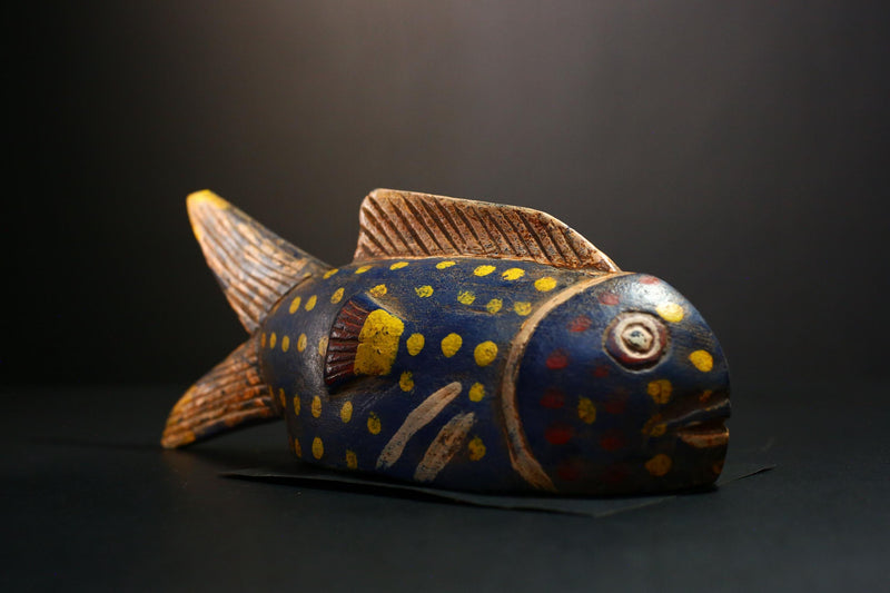 African Mask - Hand-Carved Bozo Fish Puppet Art - Tribal Wall Hanging Sculpture for Unique Home Décor and Cultural Collectible Display-G3736